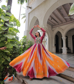 Multi festive wear designer faux georgette bandhej  embroidery mirror work readymade suit
