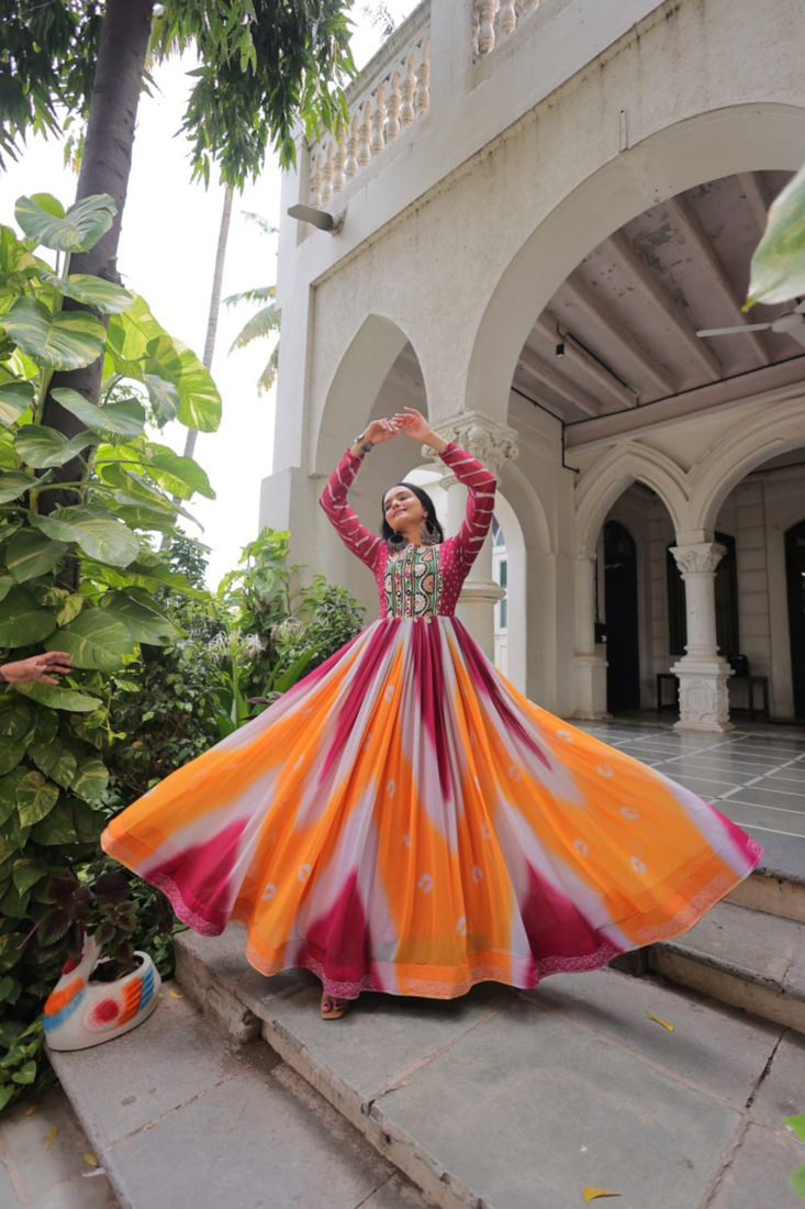 Multi festive wear designer faux georgette bandhej  embroidery mirror work readymade suit