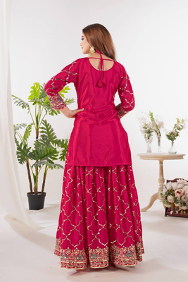 Pink festive wear designer heavy chinnon silk  readymade suit 3