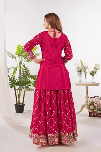 Pink festive wear designer heavy chinnon silk  readymade suit