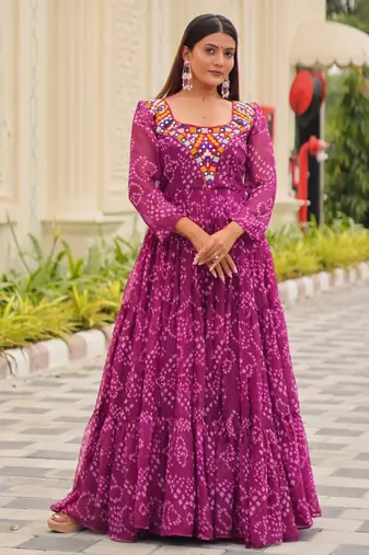 Purple festive wear designer faux georgette gamathi work with real mirror readymade suit