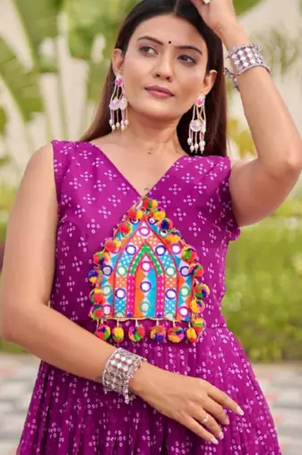 Purple festive wear designer faux georgette embroidery thread work with real mirror work readymade suit
