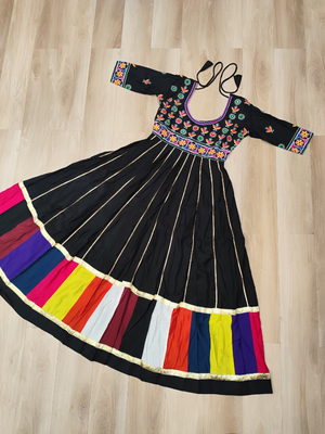 Black festive wear designer roman silk thread work & gota lace embellished work readymade suit 4