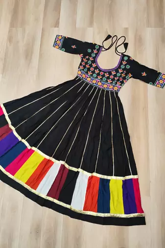 Black festive wear designer roman silk thread work & gota lace embellished work readymade suit