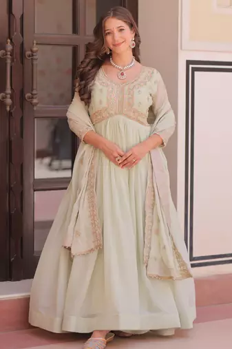Pista festive wear designer star georgette sequence multi embroidered work readymade suit