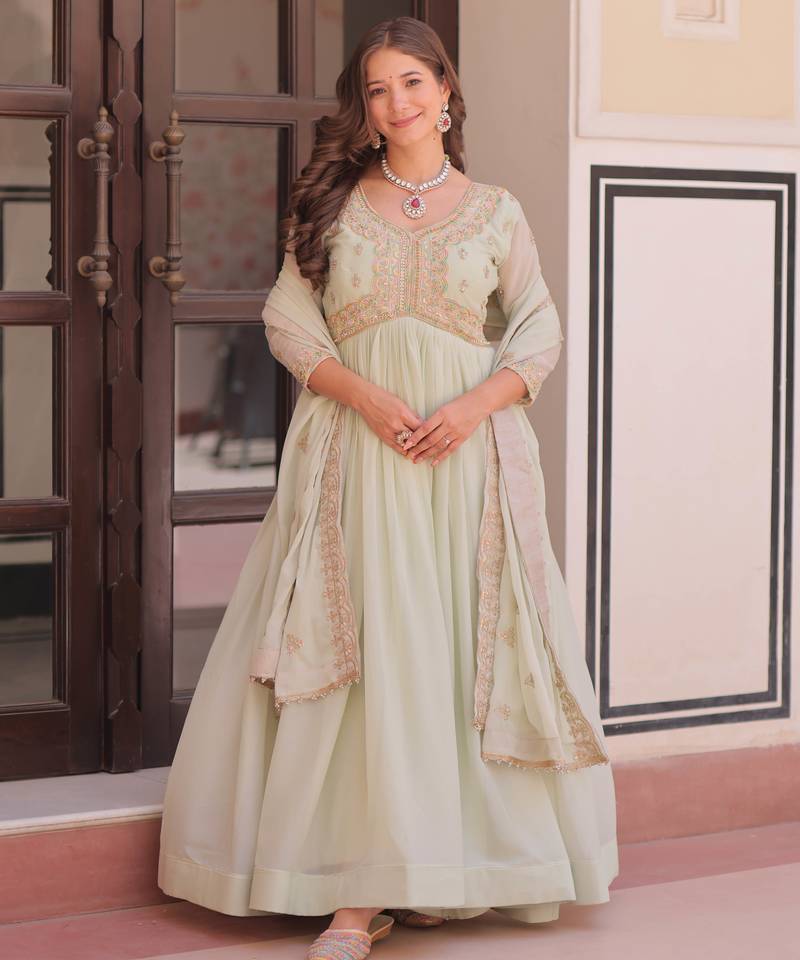 Pista festive wear designer star georgette sequence multi embroidered work readymade suit