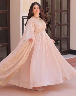 Cream festive wear designer star georgette sequence multi embroidered work readymade suit 3