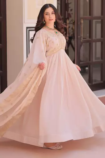 Cream festive wear designer star georgette sequence multi embroidered work readymade suit