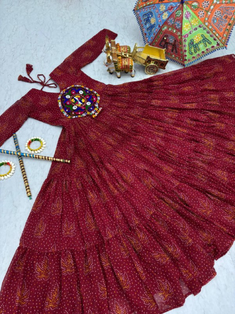 Maroon festive wear designer faux georgette gamathi work with real mirror work readymade suit