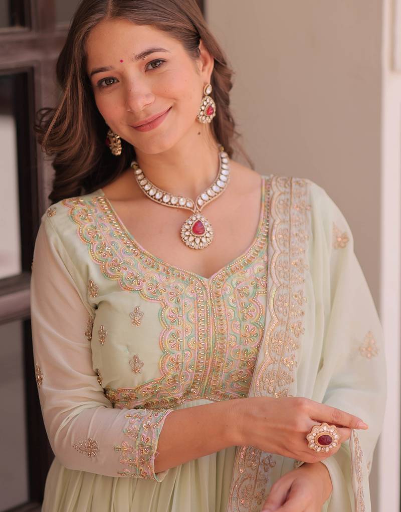 Pista festive wear designer star georgette sequence multi embroidered work readymade suit