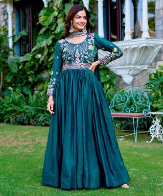Maroon festive wear designer fendy silk heavy cording sequence & thread embroidery work readymade suit 2
