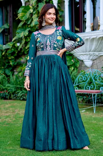 Maroon festive wear designer fendy silk heavy cording sequence & thread embroidery work readymade suit