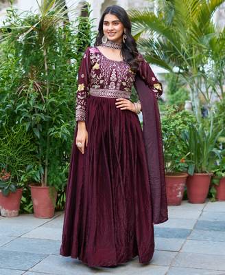 Teal festive wear designer fendy silk heavy cording sequence & thread embroidery work readymade suit 2