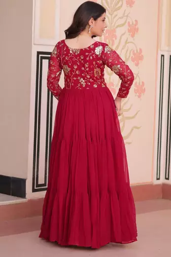 Pink festive wear designer faux blooming georgette sequins & zari embroidered work readymade suit