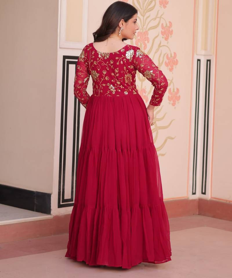 Pink festive wear designer faux blooming georgette sequins & zari embroidered work readymade suit