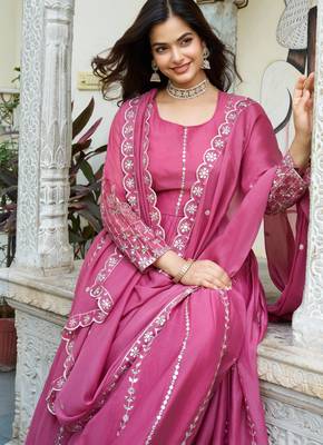 Pink festive wear designer star georgette heavy 7mm sequence embroidery work readymade suit 2