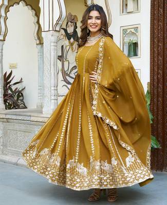 Yellow festive wear designer star georgette heavy 7mm sequence embroidery work readymade suit 2
