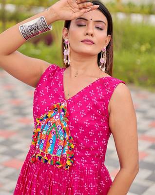 Pink festive wear designer faux georgette embroidery thread work with real mirror work readymade suit 4