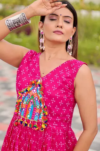 Pink festive wear designer faux georgette embroidery thread work with real mirror work readymade suit