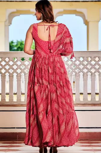 Pink festive wear designer bandhni print in faux georgette gamathi work with real mirror work readymade suit