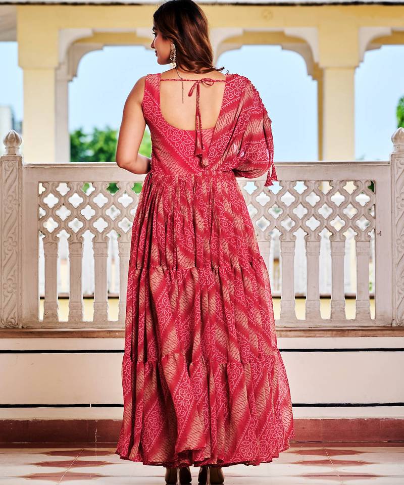 Pink festive wear designer bandhni print in faux georgette gamathi work with real mirror work readymade suit