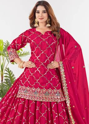 Pink festive wear designer heavy chinnon silk  readymade suit 4