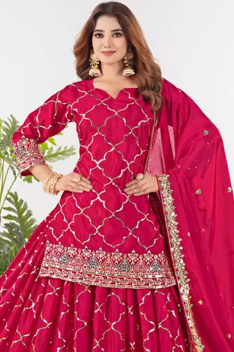 Pink festive wear designer heavy chinnon silk  readymade suit