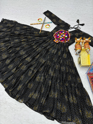Black festive wear designer faux georgette gamathi work with real mirror work readymade suit 4