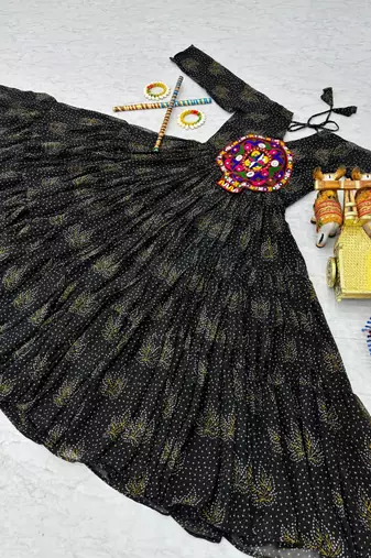 Black festive wear designer faux georgette gamathi work with real mirror work readymade suit