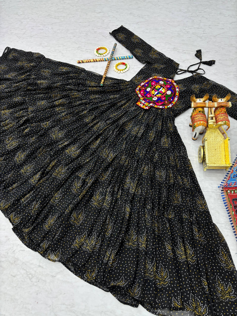 Black festive wear designer faux georgette gamathi work with real mirror work readymade suit