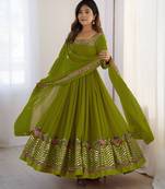 Green festive wear designer heavy georgette heavy multi thread 5mm embroidery sequence work readymade suit