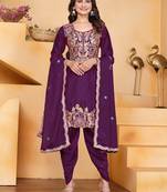 Wine festive wear designer chinon coding sequence embroidery work readymade suit