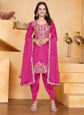 Rani festive wear designer chinon coding sequence embroidery work readymade suit 1