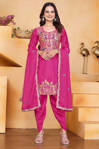 Rani festive wear designer chinon coding sequence embroidery work readymade suit