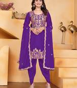 Purple festive wear designer chinon coding sequence embroidery work readymade suit