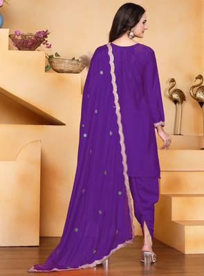 Purple festive wear designer chinon coding sequence embroidery work readymade suit 2