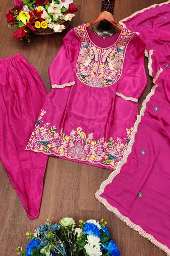 Rani festive wear designer chinon coding sequence embroidery work readymade suit