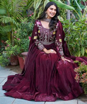 Teal festive wear designer fendy silk heavy cording sequence & thread embroidery work readymade suit 3