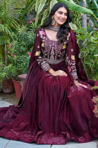 Teal festive wear designer fendy silk heavy cording sequence & thread embroidery work readymade suit