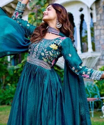Maroon festive wear designer fendy silk heavy cording sequence & thread embroidery work readymade suit 3
