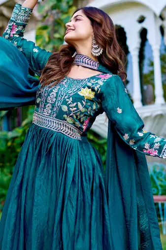 Maroon festive wear designer fendy silk heavy cording sequence & thread embroidery work readymade suit