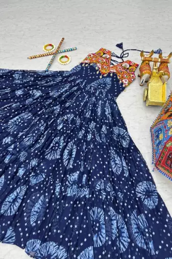Blue festive wear designer faux georgette gamathi work with real mirror with original codi lece readymade suit
