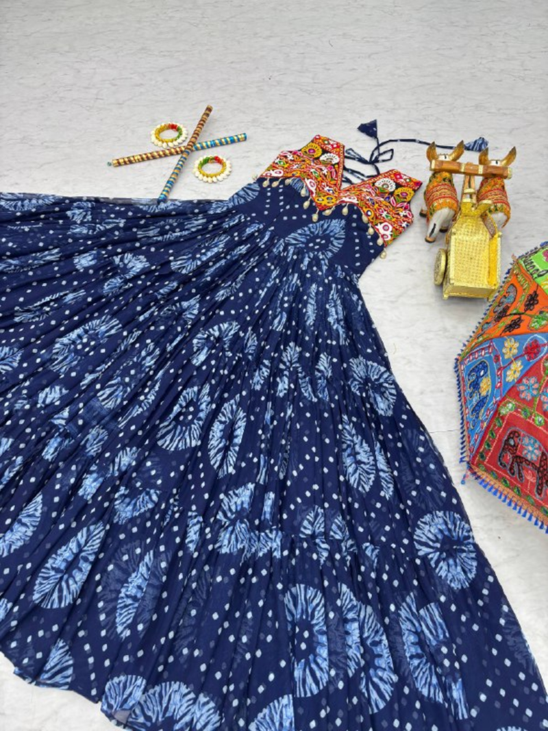 Blue festive wear designer faux georgette gamathi work with real mirror with original codi lece readymade suit