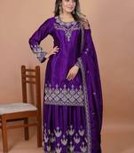 Purple festive wear designer chinon coding sequence embroidery work & rivet moti work  readymade suit