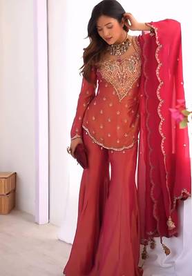 Pink festive wear designer heavy simar silk embroidery work readymade suit 2