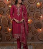 Pink festive wear designer chinon multi sequence embroidery work readymade suit