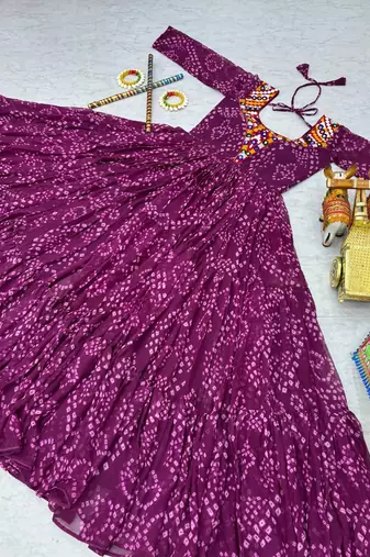 Purple festive wear designer faux georgette gamathi work with real mirror readymade suit