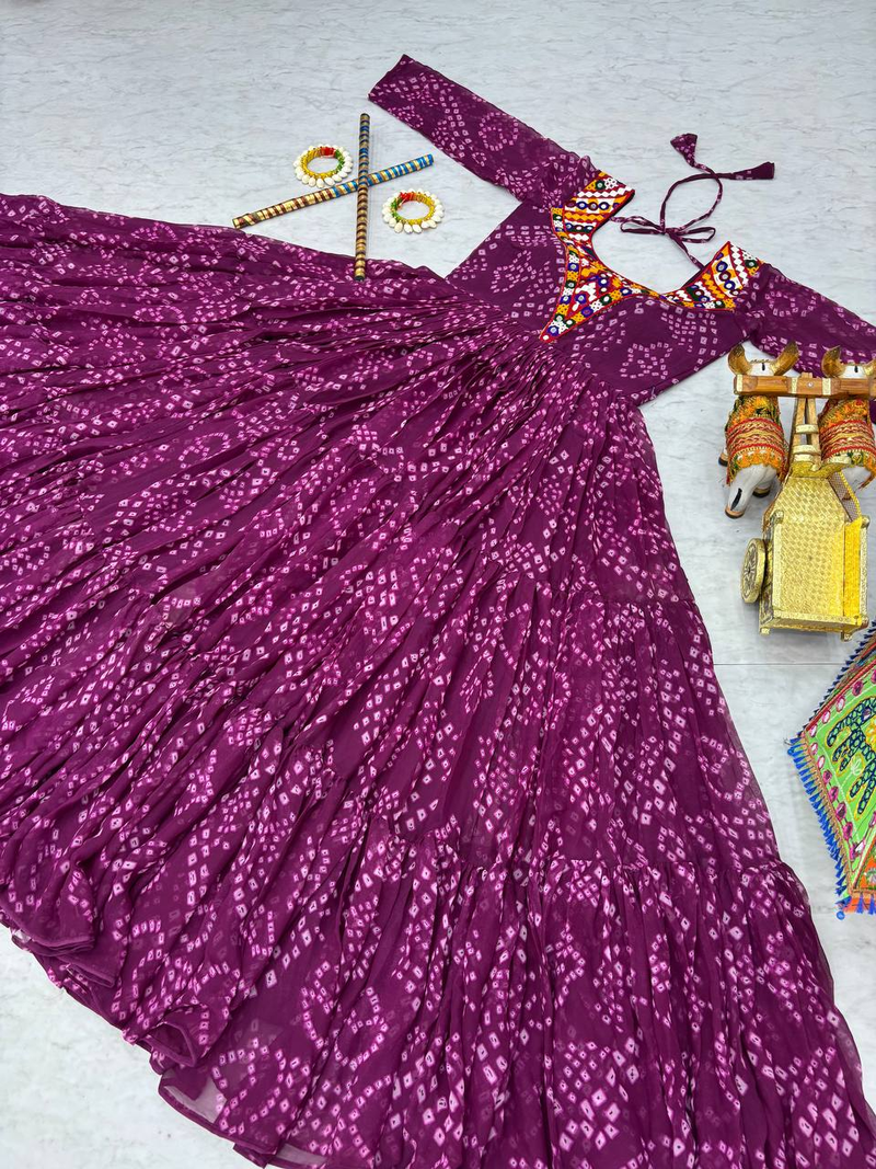 Purple festive wear designer faux georgette gamathi work with real mirror readymade suit