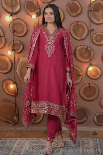 Pink festive wear designer chinon multi sequence embroidery work readymade suit