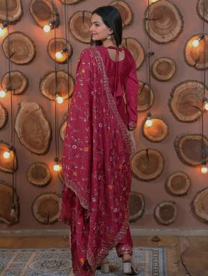 Pink festive wear designer chinon multi sequence embroidery work readymade suit 3